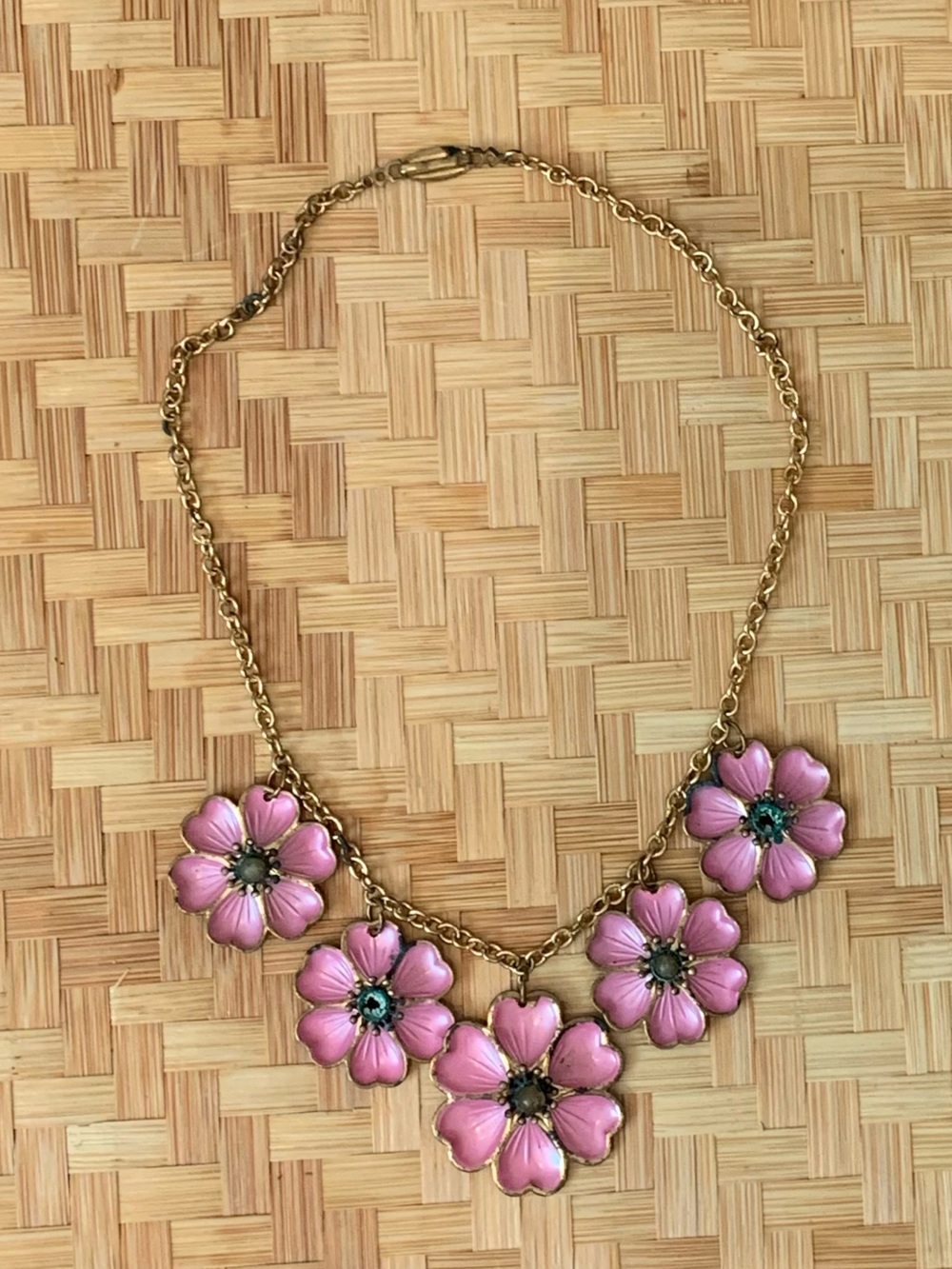Vintage metal Pink Floral Statement Necklace - Women Jewelry